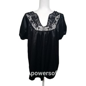 Lane Bryant Black Peasant Top with Lace Neckline